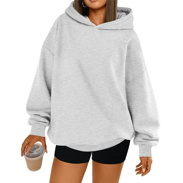 Sudaderas con Capucha de Gran Tamaño para Mujer, Sudaderas Cómodas, Conjuntos de Moda de Otoño, Blusas Casuales, Ropa de . Gris M