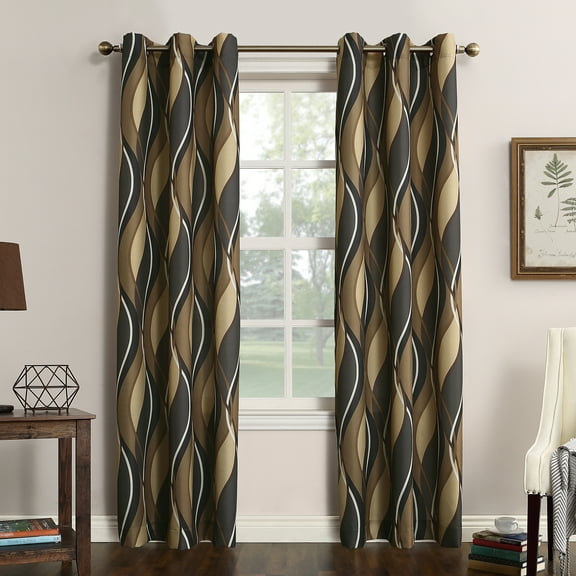 No. 918 Fantasia Ogee Print Semi-Sheer Grommet Curtain Panel, 48"x84", Charcoal