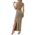 thumbnail image 3 of INSPIRE CHIC Sleeveless Bodycon Maxi Dress for Women's Mock Neck Ruched Front Side Slit Party Tank Dresses XS Khaki, 3 of 6