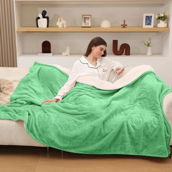 Blanket Throw, Heating Blanket with Overheat Protection, Heated Sherpa Blanket with 5 Heating Levels & 4 Hours Off for Couch Office Use, , 50"x60", Aqua
