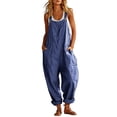 thumbnail image 1 of SZJXBUY Combinaison Ajustée en Cuir pour Femmes Chic Décontractée Coton Lin Longues Combinaisons Ample Jambe Grand Sans Manches Bretelle Ajustable Salopette Ample Combishort avec Poches Bleu Marine,P, 1 of 7