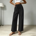 thumbnail image 6 of Lmueinov Women Summer Drawstring Waist Wide Leg Pants Linen Blend Elastic Waist Casual Trousers with Pockets Soft Breathable Summer Pants, 6 of 7