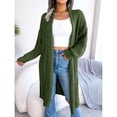 thumbnail image 2 of Cárdigan de punto para mujer, abrigo de punto, color puro, informal, solapa holgada, largo, cárdigan de punto, chaqueta, verde, M, 2 of 6