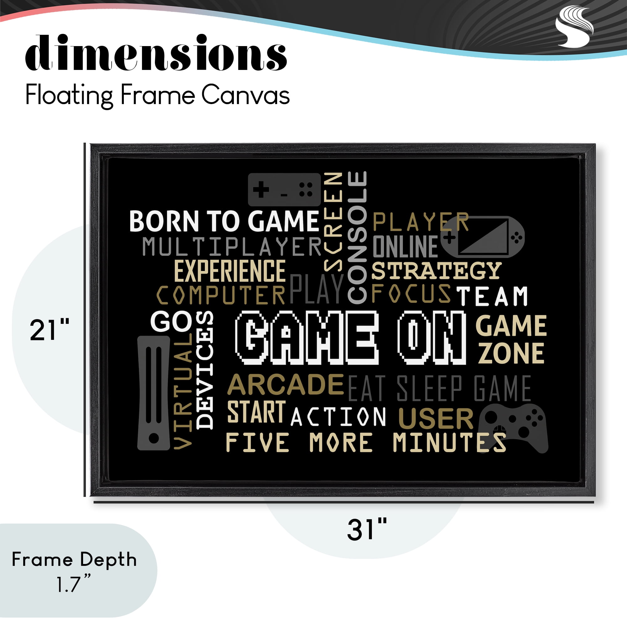 Stupell Industries Game On Gamer Typography Black Framed Floater Canvas Wall Art, design by Kim Allen