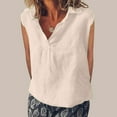 thumbnail image 2 of Linen Sleeveless Shirts for Women Cotton Collared V Neck Solid Tank Top Casual Summer Outfits Dressy Casual Basic Tees Trendy Clothes, 2 of 5