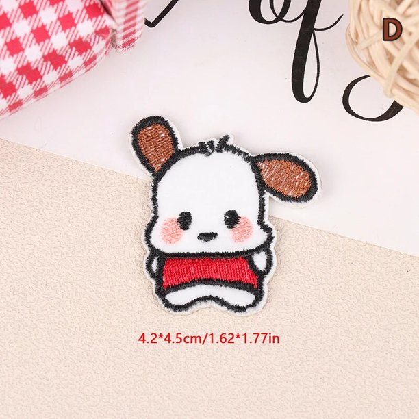 Pegatina de tela bordada de figura de Anime Sanrio, pegatina Kawaii autoadhesiva de Kuromi Melody Cinnamoroll, parche de reparación de agujeros