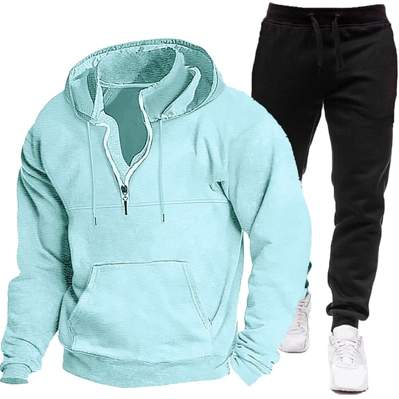 Admvng Casual Sets for Men Casual Drawstring Hooded Sports Solid Pocket Sweatshirt Set Suitable for Home and Outwear, Size M-3XL