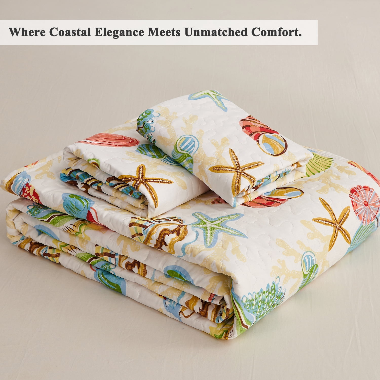 Jessy Home Quilt Twin Ocean Bedspread Microfiber Bedding Lightweight Yellow Coverlet