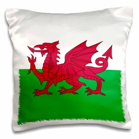 3dRose Flag of Wales - Welsh red dragon on white and green - Y Ddraig Goch UK United Kingdom Great Britain - Pillow Case, 16 by (Best Pillow For Migraine Sufferers Uk)