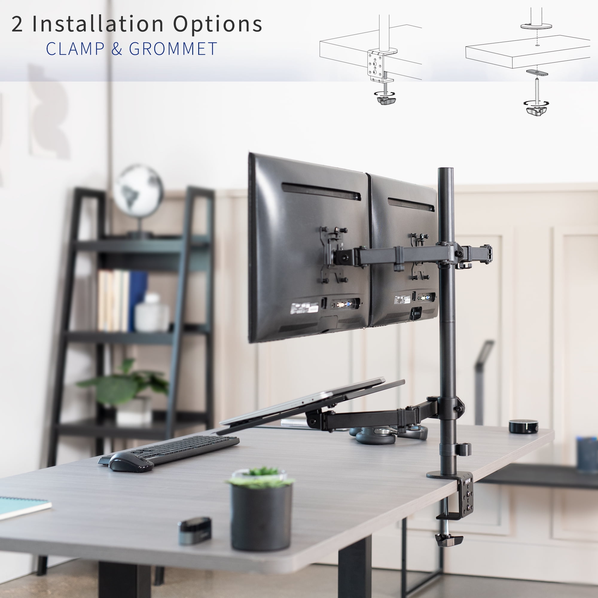 VIVO Dual 13" to 27" Monitor Mount with Laptop Holder, Tall Adjustable Stand
