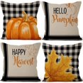 thumbnail image 1 of LAICAIW Farmhouse Pillow Covers 18x18 Inch, Hello Pumpkin Maple Leaves Decorative Autumn Pillow Covers Square Cotton Linen Couch Pillow Cases for Home Decor, Set of 4 (No Insert Included), 1 of 7