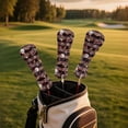 thumbnail image 3 of Yuyamidu Brown Buffalo Grid Golf Club Head Cover with Soft Lining Christmas Driver Fairway Wood Hybrid Headcover PU Leather Golf Club Cover for Men Women Gift for Golfers, 3 of 7