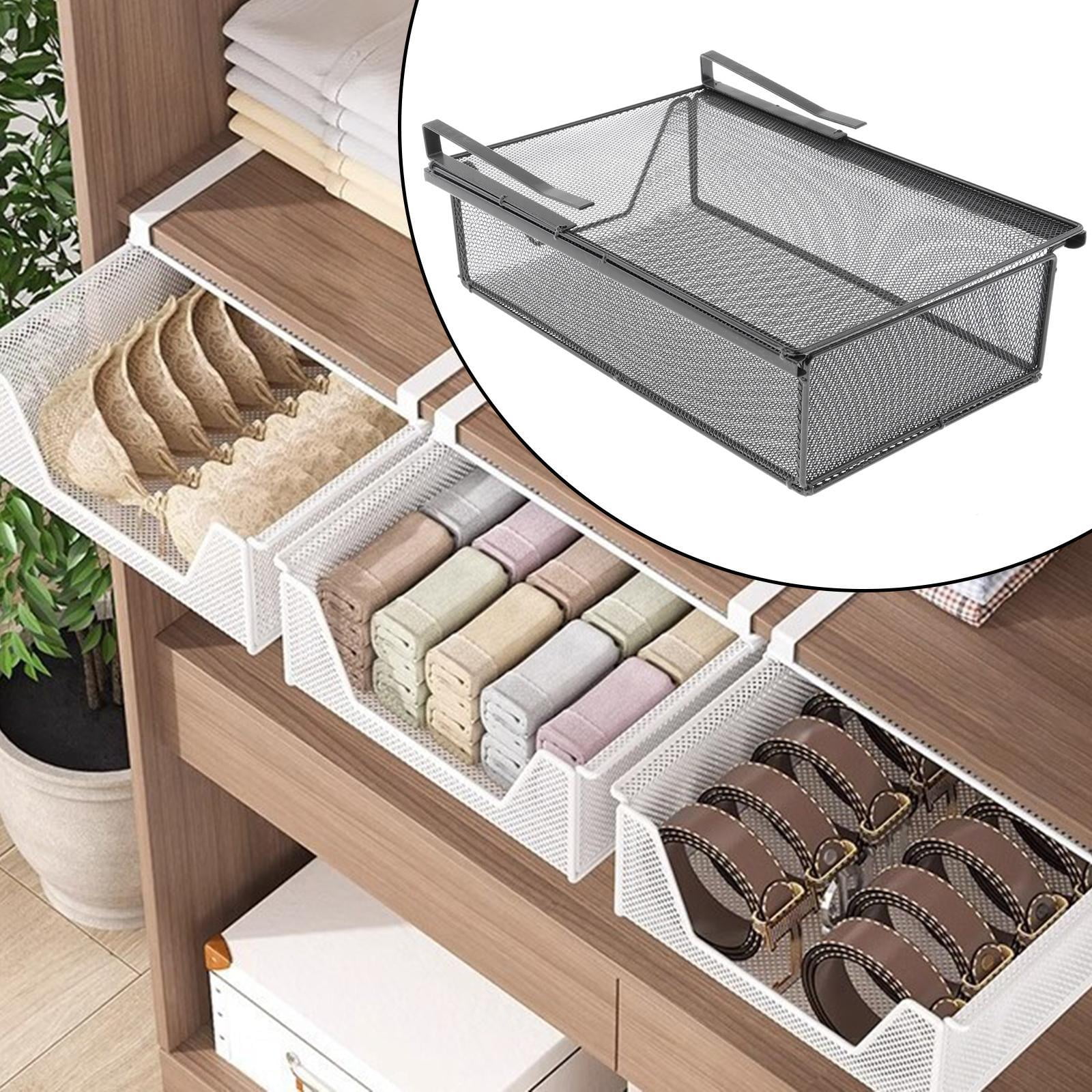 QSTDGVPW Under Shelf Wire Basket Mesh Closet Hanging Basket for Office Wardrobes Home Black