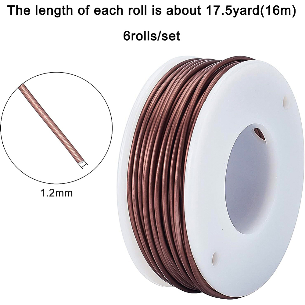 1Set Round Aluminum Wire with Iron Side Cutting Pliers Coconut Brown 17 Gauge 1.2mm 16m/roll 6 rolls Mixed Color