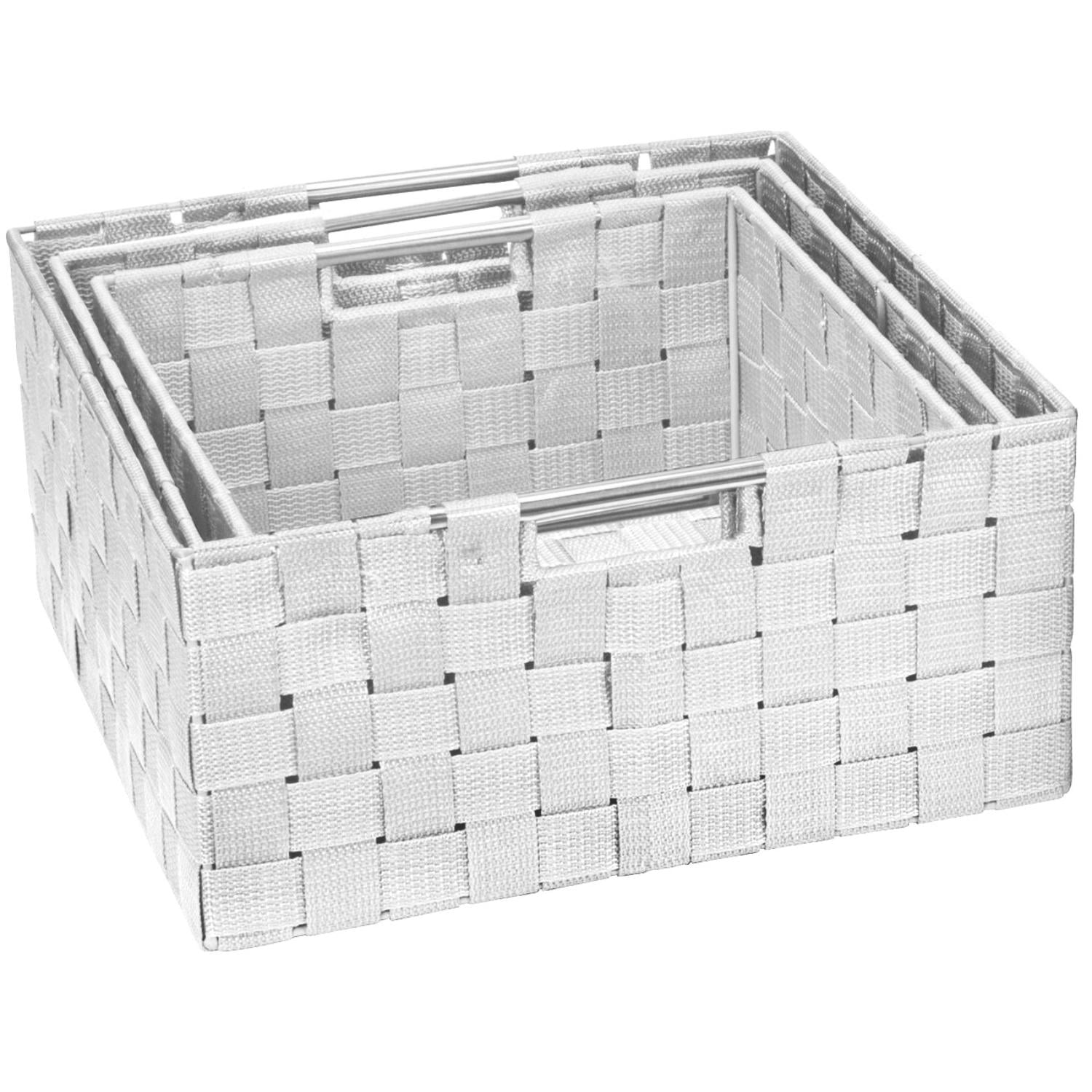 Sorbus 3 Piece Woven Storage Basket Set, Stackable Cube Bins with Handles, White Organizer Totes