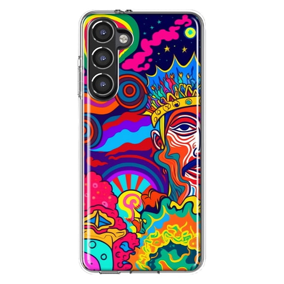 MUNDAZE Samsung Galaxy S23 Plus Shockproof Clear Hybrid Protective Phone Case Neon Psychedelic Indie Hippie Indie King Cover