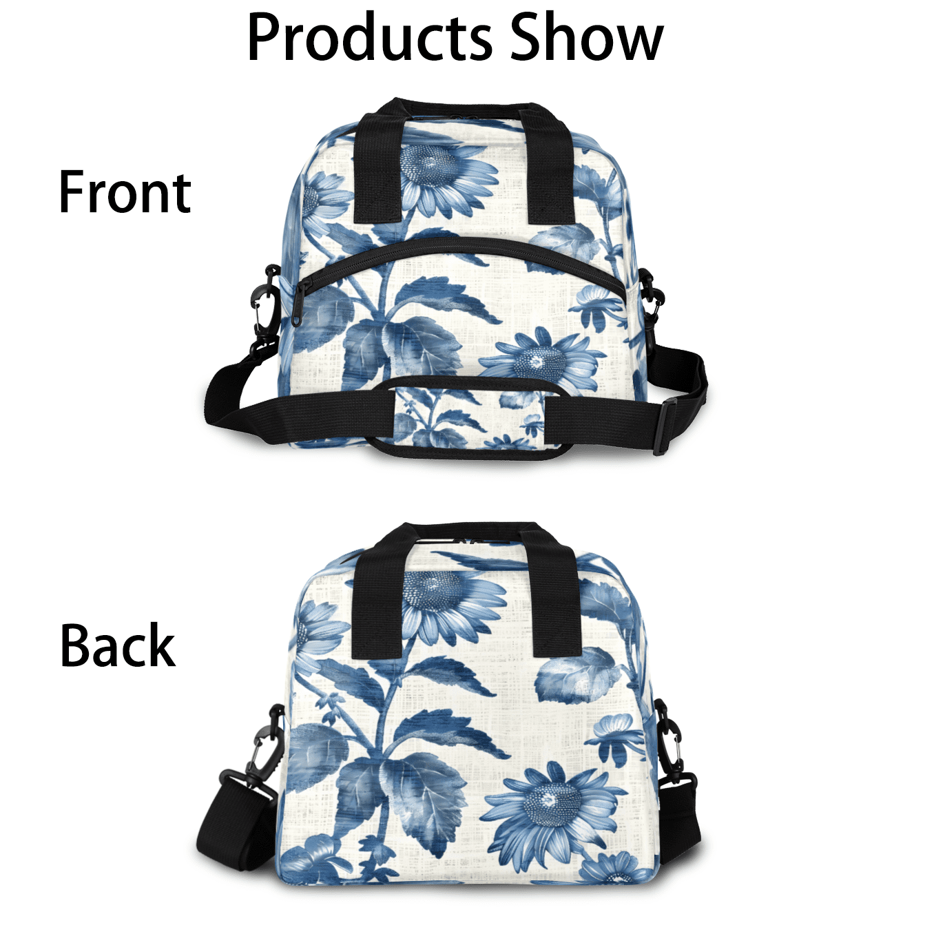 Herdesigns Sunflower Blue Flower Insulated Lunch Bag for Women Men Adults Large Reusable Lunch Box Leakproof Portable Cooler Tote Bags with Adjustable Shoulder Strap