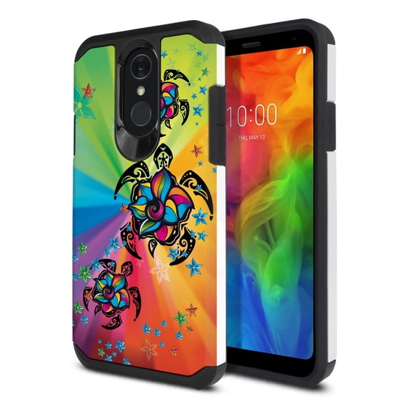 FINCIBO Hybrid Case Hard Plastic TPU Slim Back Cover for LG Q7/Q7+/Q7 Alpha, Colorful Turtle