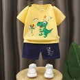 thumbnail image 2 of TOWED22 Boy Boy Girls Toddler Summer Outfit Striped T-shirt Toddler Boy Summer Clothes 6 12 18 Months 2 3 4 5 T Short Set Yellow,3-4 Y, 2 of 4