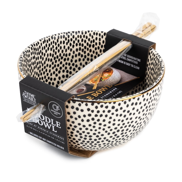 Stoneware Ramen Noodle Bowl with Geometric Dot Pattern photo 5