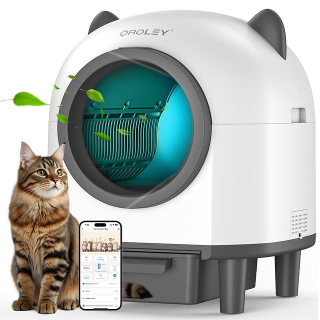 Caja de Arena Autolimpiable OROLEY con Diseño de Orejas de Gato Automática