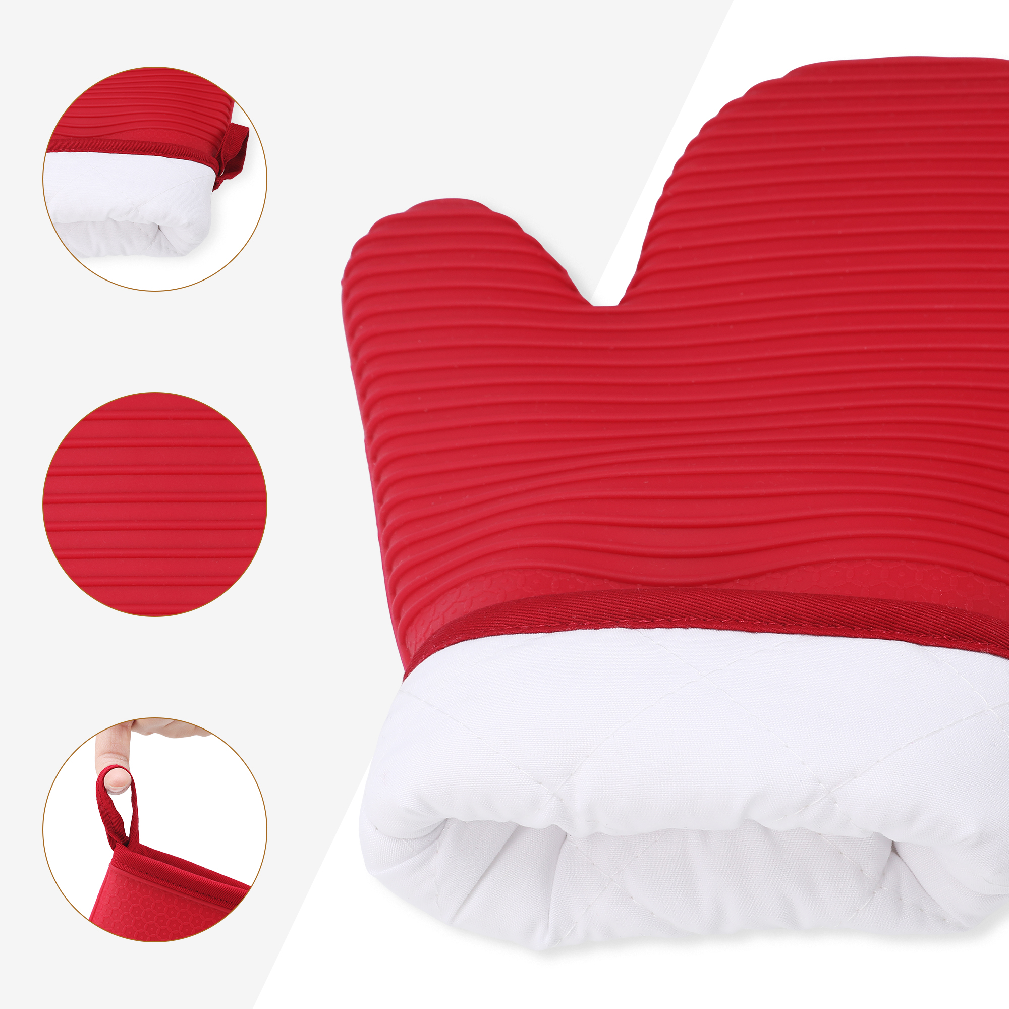Unique Bargains Soft Oven Mitts Heat Resistant Cooking Gloves Red 12.4x7.5inch