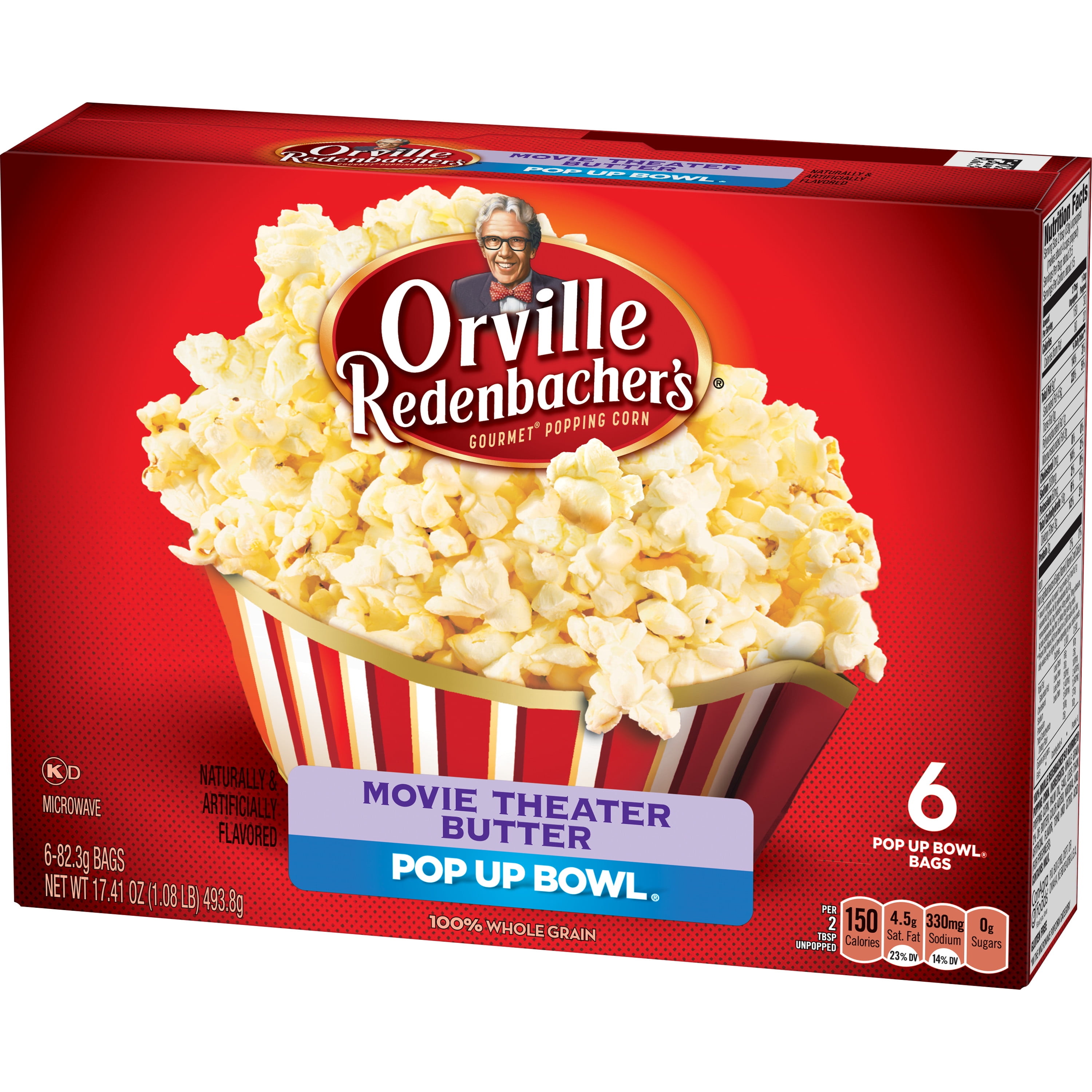 Orville Redenbacher's Movie Theater Butter Microwave Popcorn, Pop Up Bowl, 6-Count