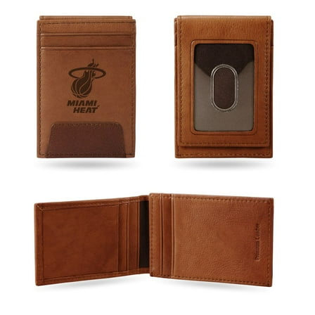 Miami Basketball Heat Brown Leather Front Pocket Slim Money Clip Wallet