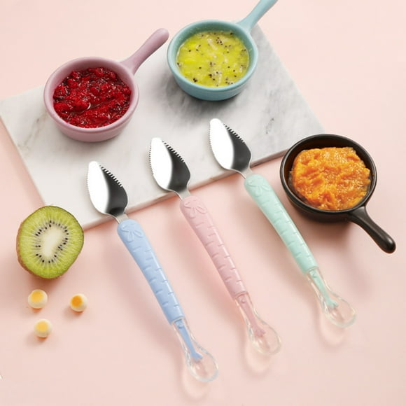 Lubelski Baby Fruit Spoon Double Head Easy to Clean Stainless Steel Multi Functional Feeding Spoon for Infants