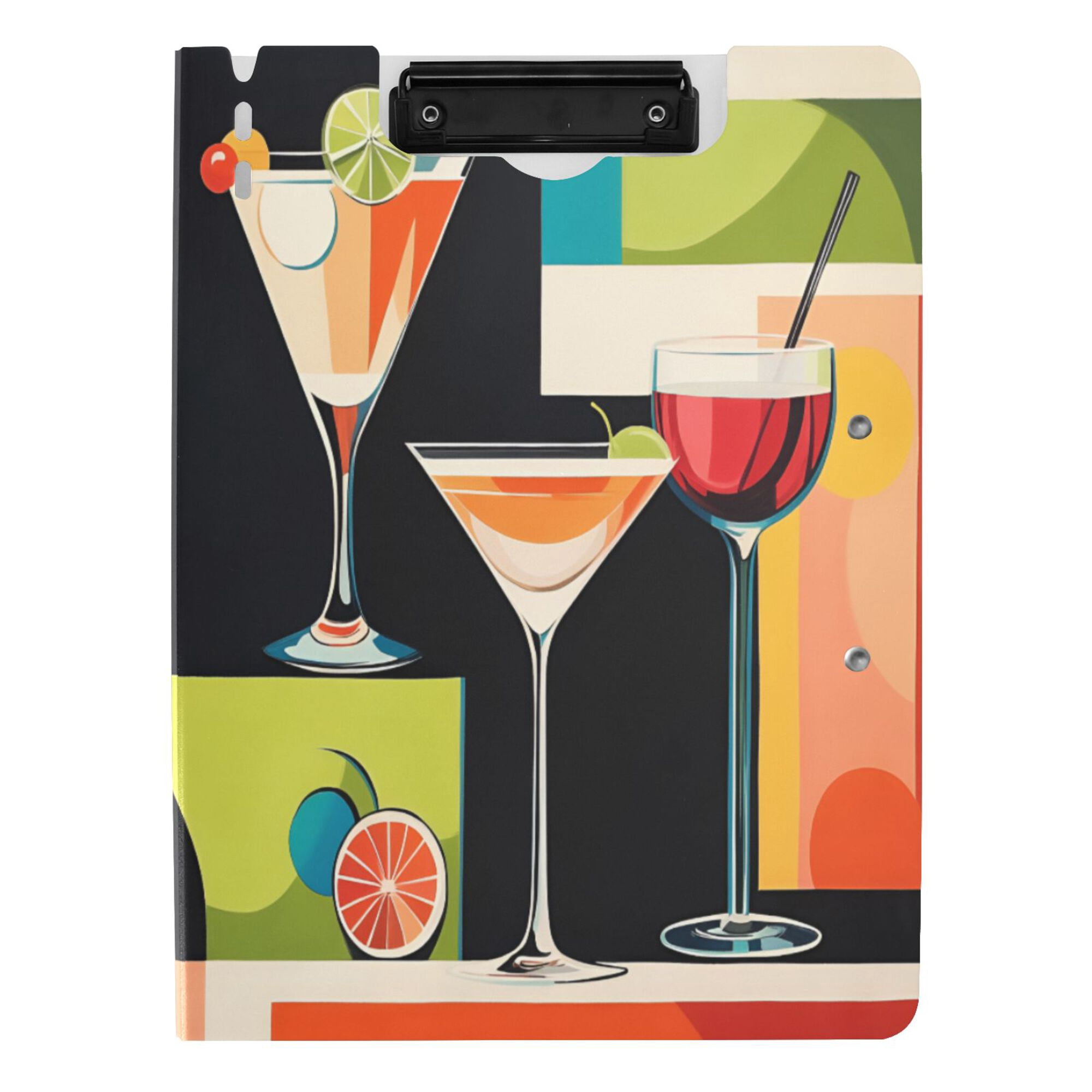 FORMRS A4 Clipboard Folder with Pen Holder Horizontal Foldable School Office Binder, Art Cocktails
