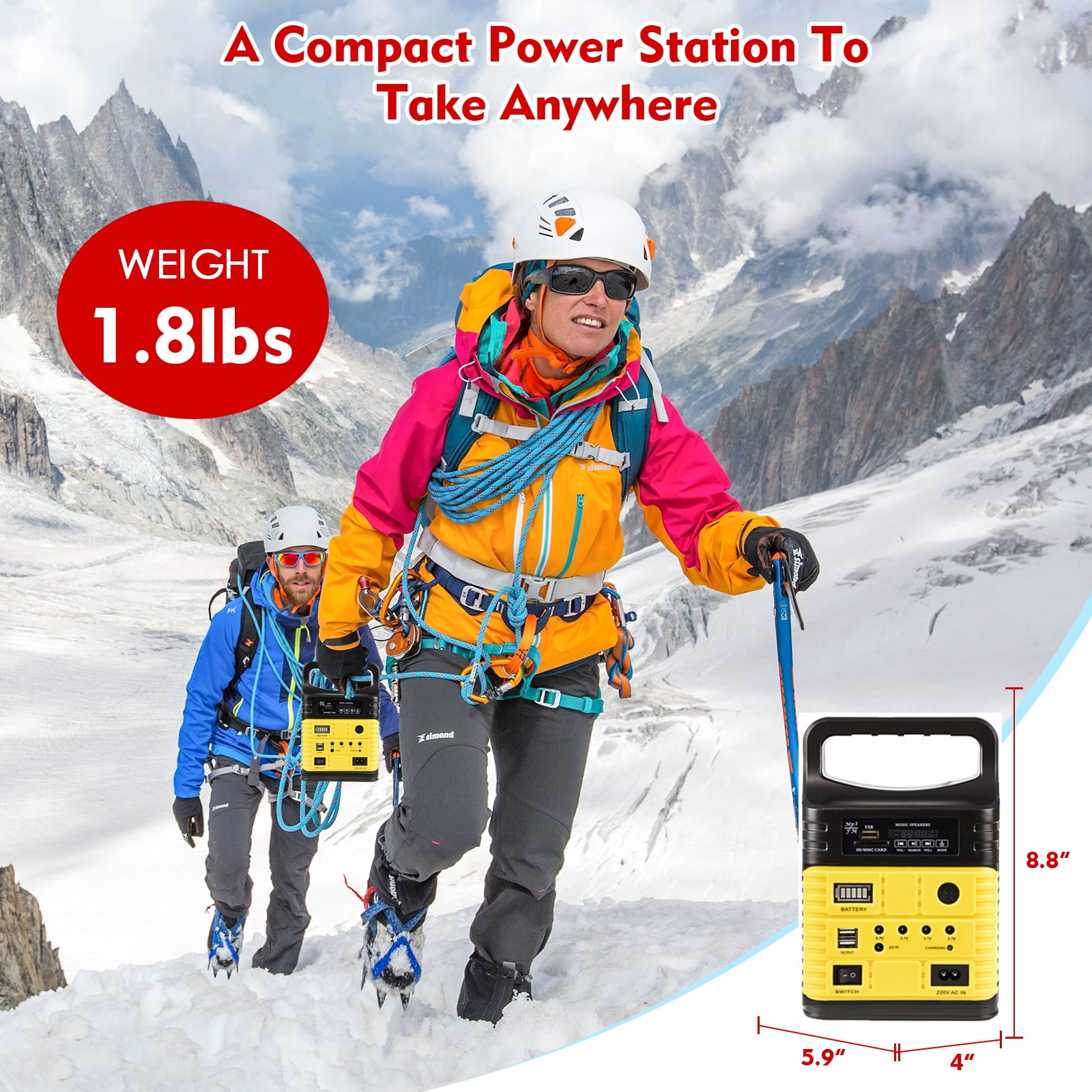 Portable Power Station,Solar Generator with Panels included,LiFePO4 Lithium Battery Pack Small Solar Powered Generator with DC/USB Outlets,LED Flashlight for Home Use,Outdoor Camping Quiet(Yellow)