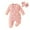 Pink, variant on Posijego Baby Girl Valentine's Day Outfit Heart Printed Ruffle Trimmed Footed Rompers with Bow Headband