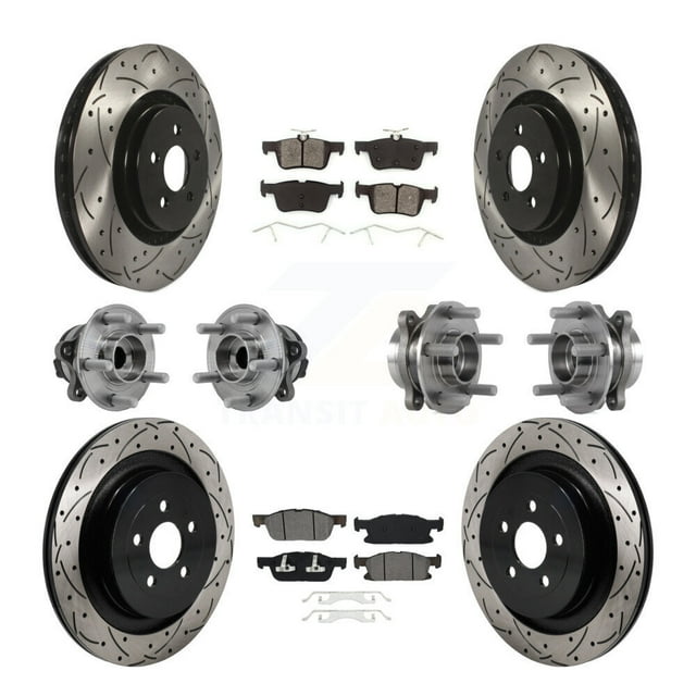 Transit Auto Front Rear Hub Bearing Assembly Coated Disc Brake Rotors and Semi-Metallic Pads Kit (10Pc) for Car Lincoln Nautilus with Vented - Left Right Side (Driver Passenger) KBB-130621