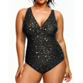 thumbnail image 4 of GHSDFBB Women Plus Size One Piece Swimsuits V Neck Tummy Control Bathing Suits Retro Ruched Swimwear, 4 of 6
