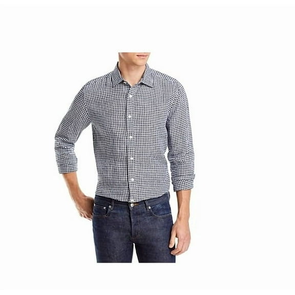 The Men's Store At Major Dept Store Regular Fit Gingham Linen Shirt Navy-2XL