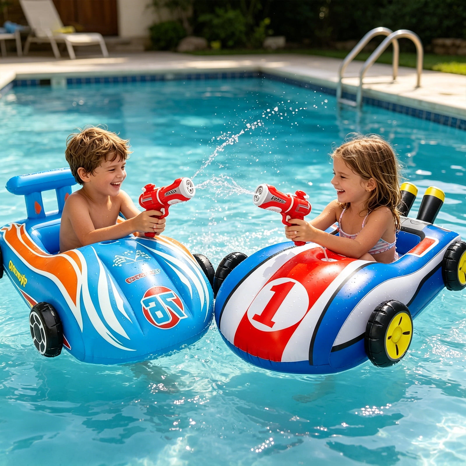 Pool Floats K-ids Toys with Water Gun - Inflatable Ride-on Pool Toys for Ki-ds Race Car Tod-dlers Pool Float Summer Outdoor Swimming Pool Toys Games for Users Fun Summer Water Toys B