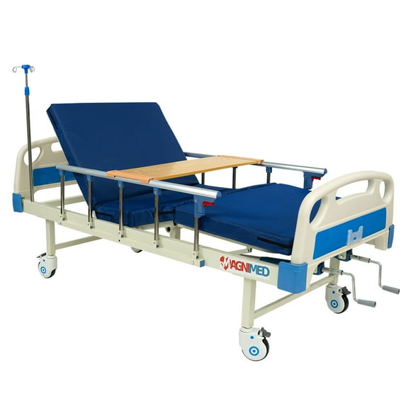 Cama de Hospital Manual de Lujo Magnimed con Barandales y Porta Suero Acero inoxidable 150 Kg