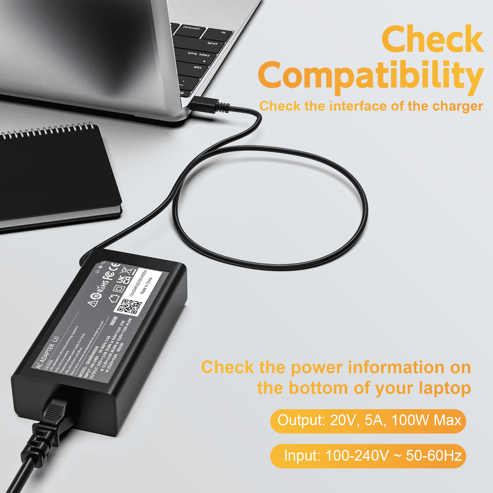 100W USB C Charger Fast Universal Laptop Charger Compatible with Lenovo, Lenovo ThinkPad, Google Series Type C Power Cord