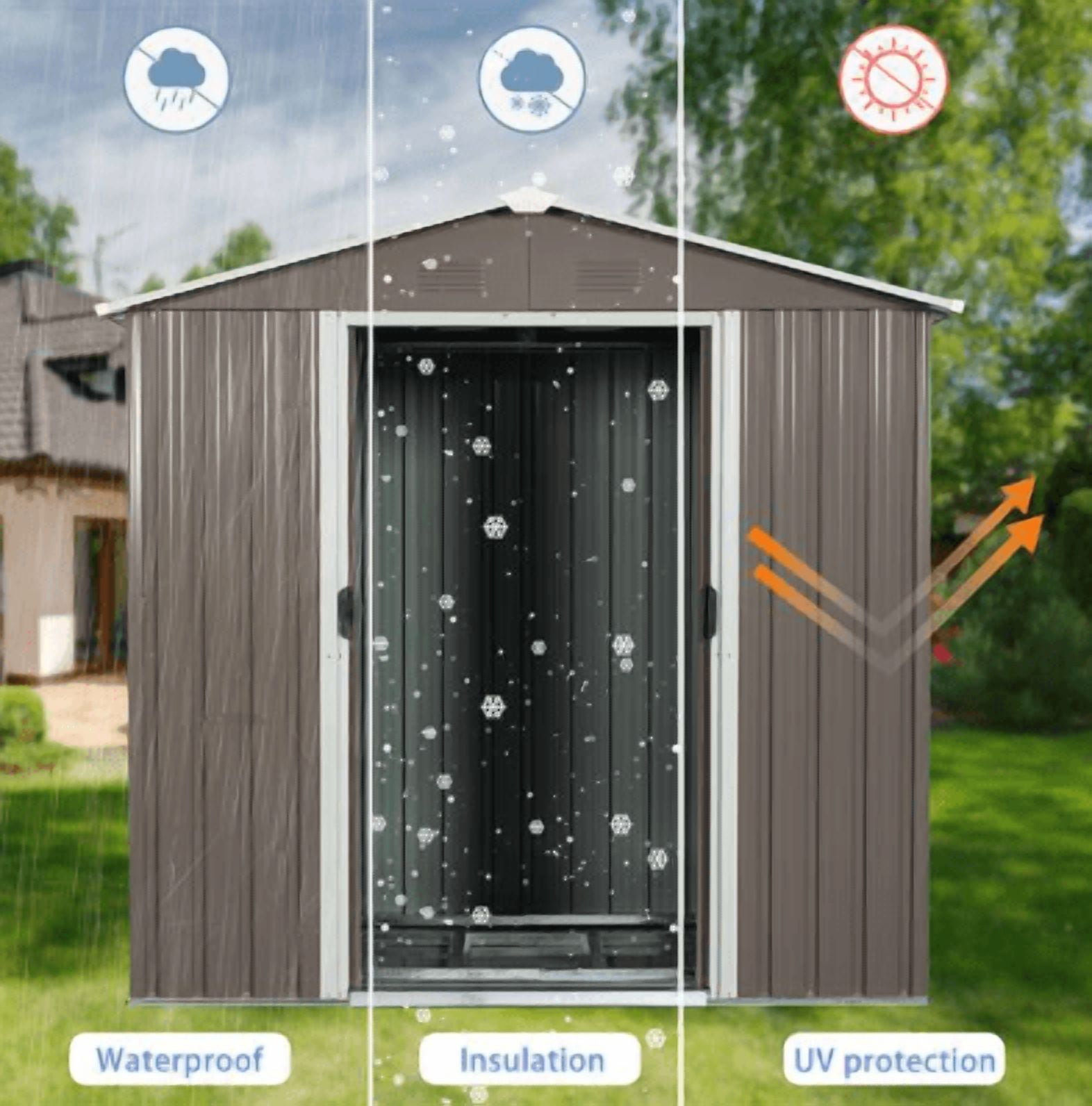 High Quality Metal Outdoor Storage Shed, 8ft x 4ft, Brown