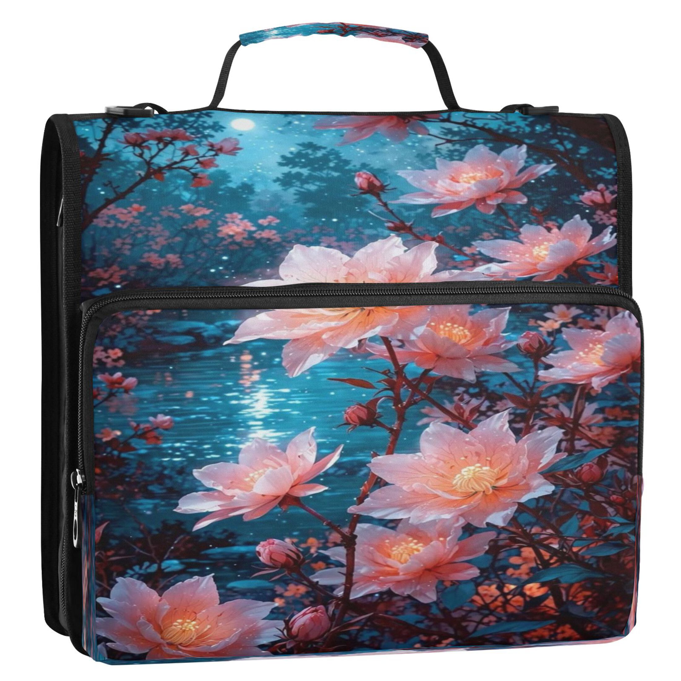 DIXRUYEE Zipper Binder trapper keeper Documents Organized Design Moonlit Blossom Printed