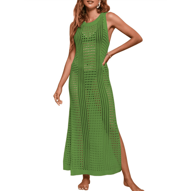 Paréos pour Maillots de Bain Femmes Décontracté Transparent Crochet Maille Robe de Bain Été Vert TG