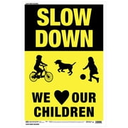 Hy-Ko Plastic Slow Down Children Playing Sign, 12 x 18, Bright Yellow