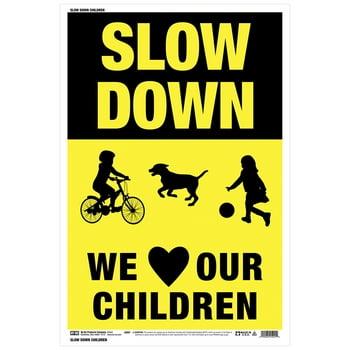 Hy-Ko Plastic Slow Down Children Playing Sign, 12 x 18, Bright Yellow