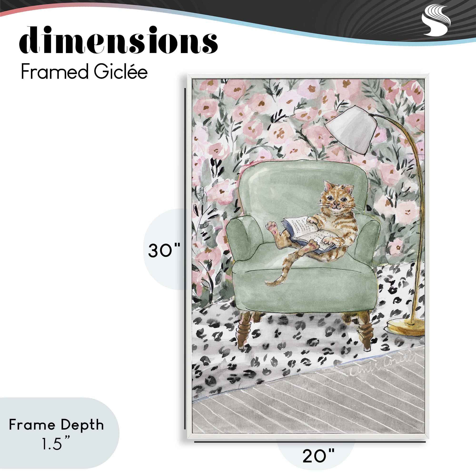 Stupell Industries Cozy Cat Reading White Framed Giclee Art, design by Lanie Loreth