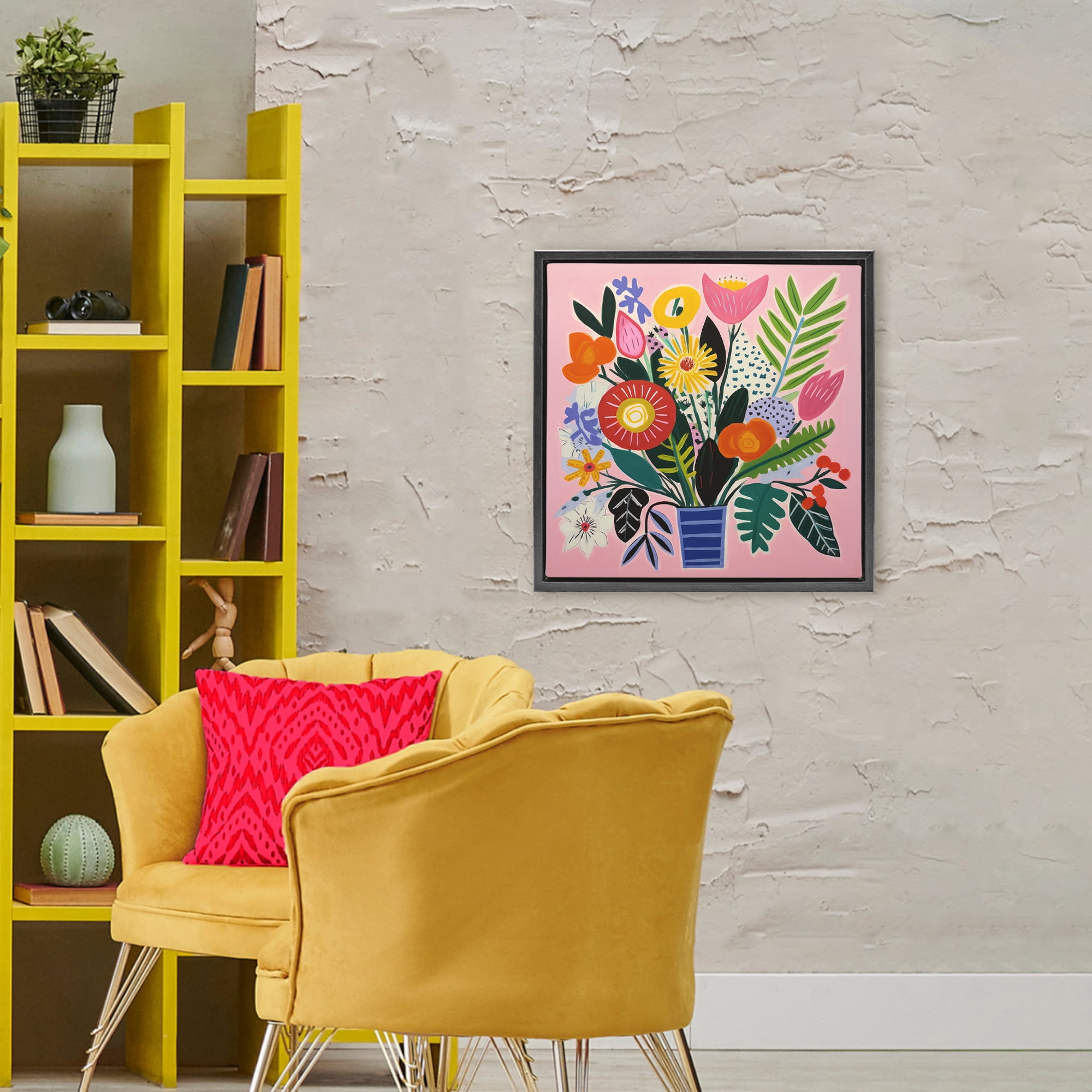 Stupell Industries Floral Flourish Summer Bouquet Black Framed Floater Canvas Wall Art, design by Lazar Studio
