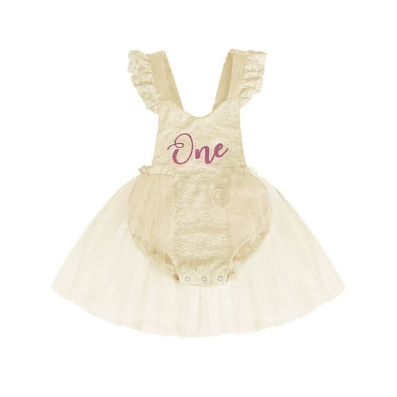 WIBACKER Baby Girl 1st Birthday Outfit Lace Tulle Romper Princess Tutu Dress Shiny ONE Cake Smash Photo Shoot Clothes