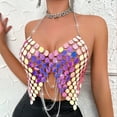 thumbnail image 5 of Mittory Women Sequin Skirt See Through Crop Top Halter Body Chain Strappy Bra Tanks Hollow Out Swimsuit Wrap Bikini, 5 of 8