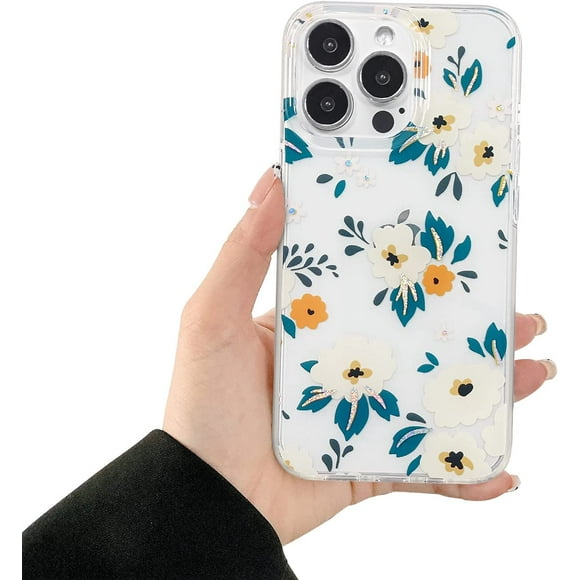 DiyGody Compatible with iPhone 13 Pro Case (6.1Inch) Pretty Glitter Cute Rose Flower Floral Pattern Design [Ultra Thin]