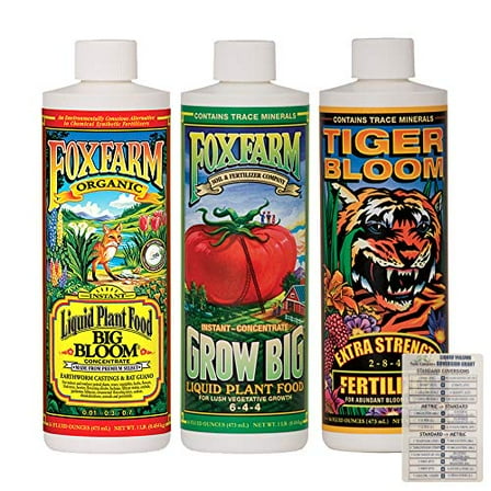 FoxFarm Liquid Nutrient Trio Soil Formula: Big Bloom, Grow Big, Tiger Bloom (Pack of 3 16 oz Bottles)