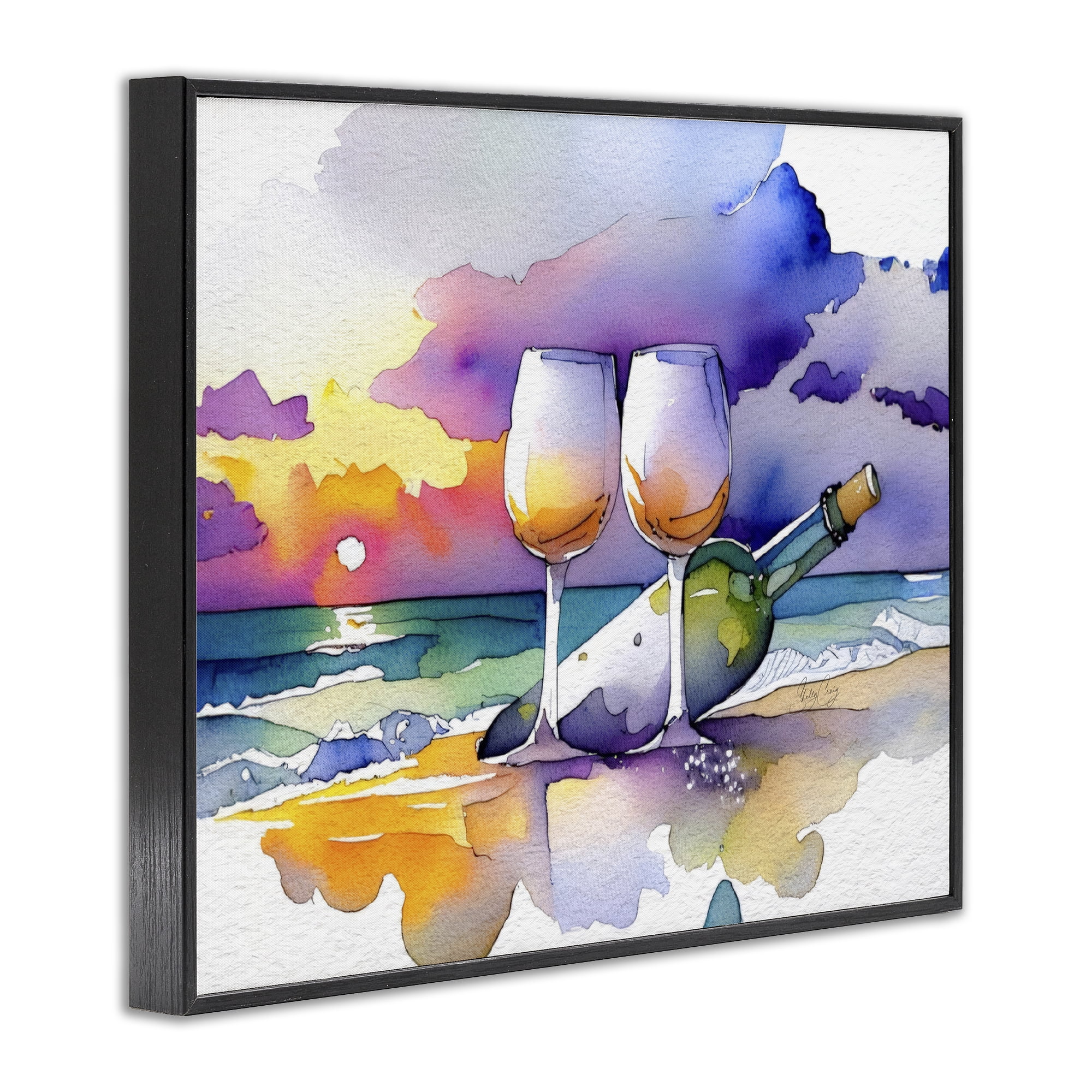 Stupell Industries Coastal Cheers with Wine Black Framed Giclee Art, design by Shelly Craig